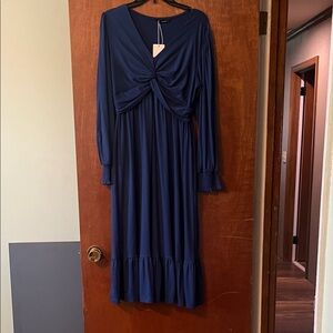 Chic Long-Sleeve Blue Dress
